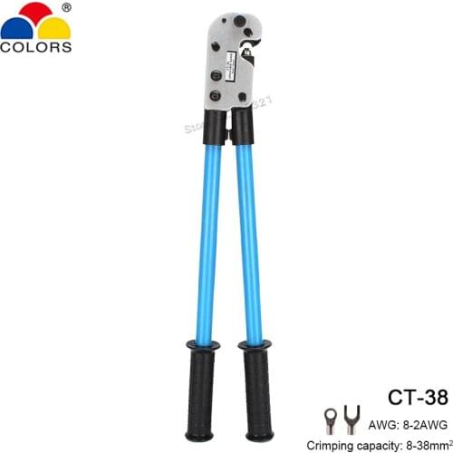 CT-38 Crimping Plier 8-38mm2 YO Terminals Non Insulated Terminals Point Type Crimper 8-2AWG Big Size Electrican Hand Tools