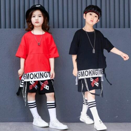 Kids Girls Boys Hip Hop Clothes Casual Teenage Short Sleeve Streetwear T Shirt And Shorts For Summer Children Jazz Dance Costume