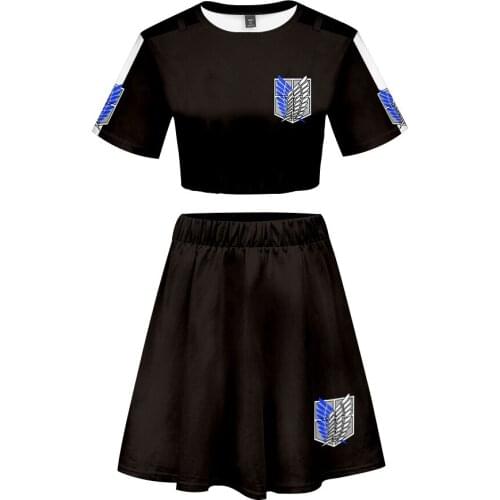 Cosplay Anime Attack on Titan Short Skirt Suit K Pop Sexy party Sets Short Sleeve T-shirt and Short Skirt Girl Summer Tops