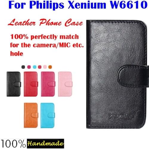 High Quality Flip Leather Case for Philips Xenium W6610 mobile phone with card holder style + Free Shipping