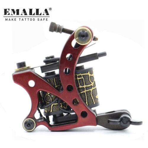 EMALLA Red/Blue/ Green Coil Tattoo Machine 10 Wrap Coils Iron Tattoo Gun Liner Shader Tattoo Machine Equipment Tattoo Supplies