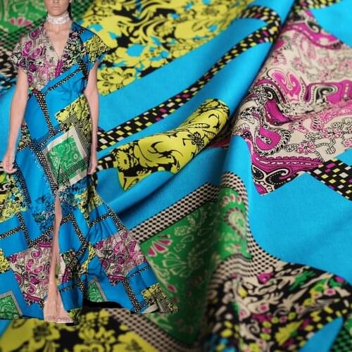 Red Raspberry Silk crepe de chine checkered flowers fabrics clothes Garment sewing materials Free shipping