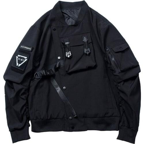 New Black Hip-hop Punk Bomber Jacket Jacket Mens Chinese Style Cothing Cotton Oversized Long-sleeved Casual Mens Outerwear