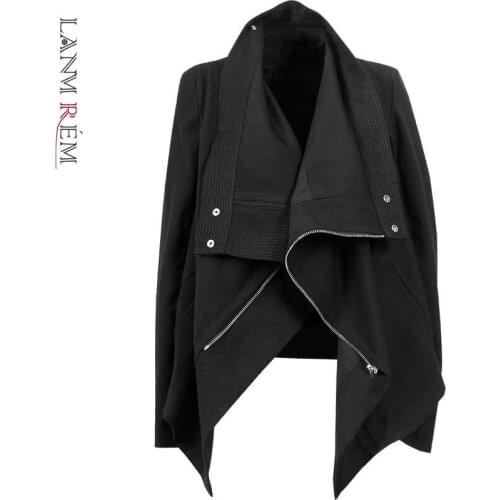LANMREM Autumn Dark Punk Style Zipper Button Irregular Jacket Temperament Versatile Long Sleeve Coat Trendy Clothing 2W2962