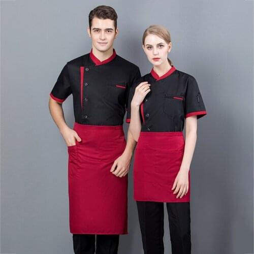 Chef Jacket Short Sleeve Solid Color Restaurant Sushi Chef Uniform Hotel Work Clothes Men Women Kitchen Bakery Costumes Overalls