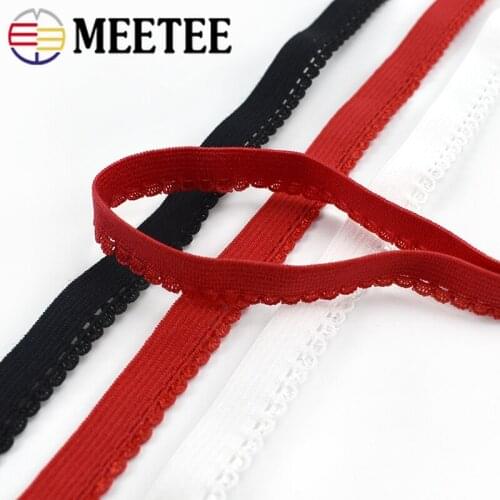 Meetee 20/43M 10mm Nylon Spandex Ribbon Crescent Elastic Band for Underwear Stretch Webbing DIY Bra Decoration Spring Lace Trims