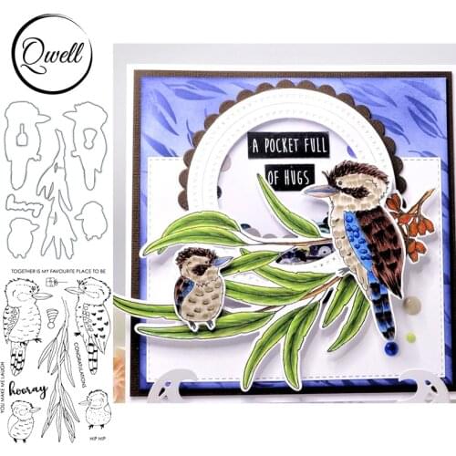 QWELL Animal Woodpecker Metal Cutting Dies Match Clear Silicone Stamps Set Words Hip Hip Hooray DIY Scrapbooking Craft Card 2020