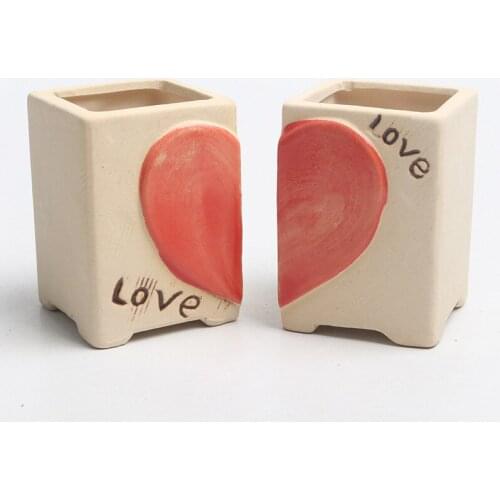 Cute Cartoon Ceramics Love Heart Shape Flowerpot Home Living Room Balcony Succulents Potted Decoration Garden Bonsai Pot Crafts