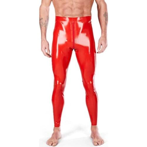 Front zipper to back design red pants mens latex leggings made of 0.4mm thickness natural latex
