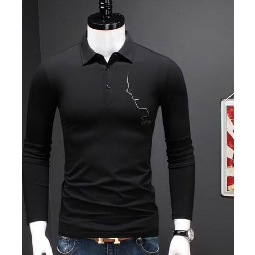 England Style Men Polo Men Long Sleeve Polo Shirt Embroidery Black Polo Mercerized Cotton Clothing Autumn Fashion Men Tops