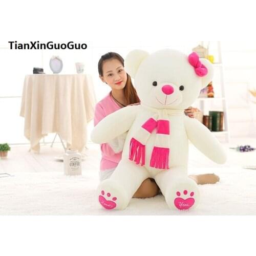 Stuffed toy love you bear plush toy large 100cm white teddy Bear,pink scarf bear doll throw pillow birthday gift b1017