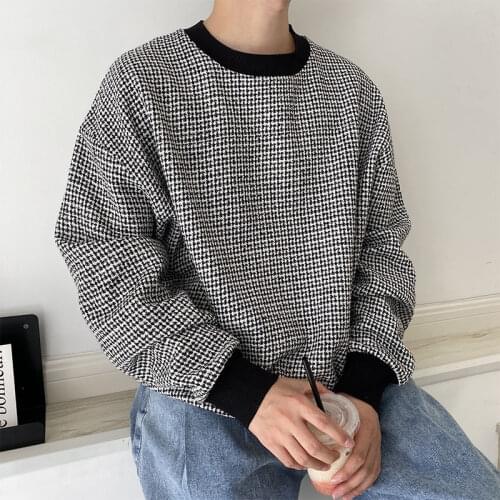 Autumn Korean Plaid Hoodie Mens Fashion Retro Casual Sweatshirt Men Streetwear Wild Loose Hip-hop Pullover Hoodies Mens M-XL