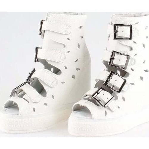 2016 new arrival high quality gladiator wedge high heels shoes sandals women elevator fashion cutout buckle platform summer boot