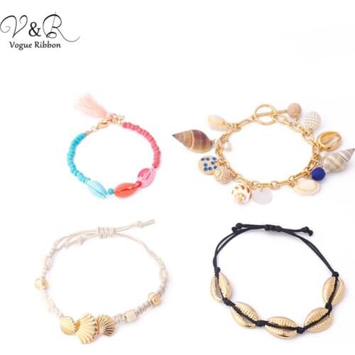2020 New Arrival Wax String Ocean Conch Sea Shell Charm Pendent Pull Through Bracelet Bead Tassel Bracelet Bohemian