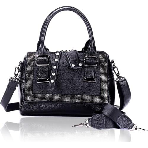 New Style Cowhide Hot Rhinestone Handbags Soft Leather Tote Large Capacity Fashion Casual Messenger Shoulder Bags