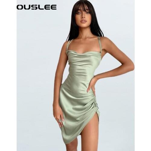 OUSLEE Sexy Hollow Out Mini Dress Women Summer Fashion Casual Spaghetti Straps Dresses Female Chic Backless Elegants Party Dress