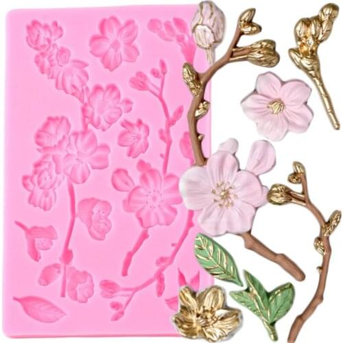Peach Blossom Silicone Mold Flower Cake Border Fondant Mould Cake Decorating Tools Candy Polymer Clay Chocolate Gumpaste Moulds