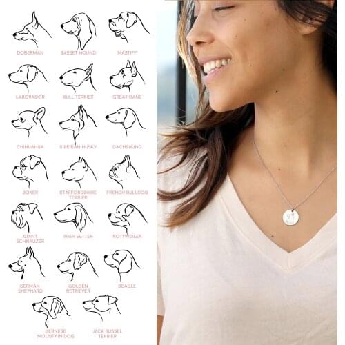 Dog Portrait Personalized Name Necklace Dog Jewelry Pet Lover Gift for Mom Dog Breed Necklace PN305