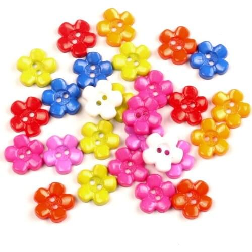 LF 100Pcs Mixed Acrylic Flower Sewing Buttons For Cloth Needlework Flatback Scrapbooking Crafts Decorative Diy Accessories