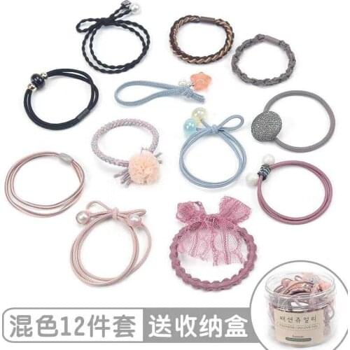 12pcs/box Mixed Patterns Korean Style High Elastic Hair Band Hair Rope Hair Rings All-matched Basic Hair Accessories for Girls
