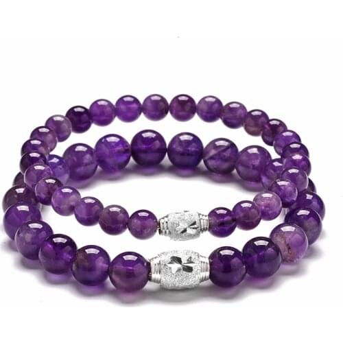S925 Sterling Silver Natural Stone Agate Amethyst Beaded Bracelet Healing Body Engery Balance DIY Making Jewelry Lucky Gift