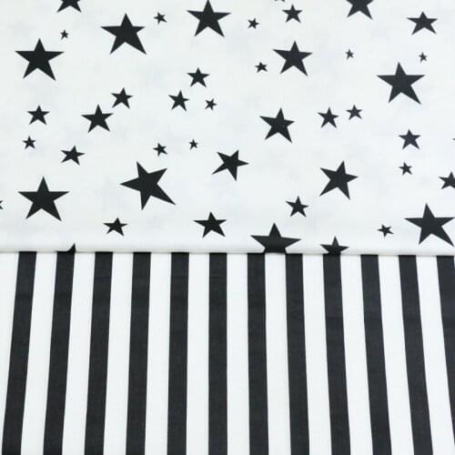 100% cotton twill cloth nordic wind white black stars stripe 1.5CM fabrics for DIY bedding cushions quilting handwork decor tela