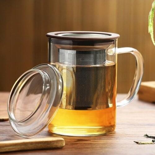 Glass Tea Cup with Lid and Stainless Steel Infuser Basket Perfect Clear Tea Mug for Office and Home Uses for Loose Leaf Tea Stee