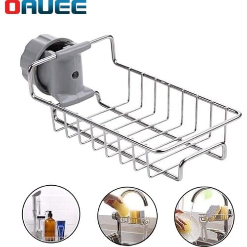 Kitchen Stainless Steel Adjustable Faucet Drain Rack Free Perforated Sink Rag Sponge Storage Rack Bathroom Soap Storage Holder
