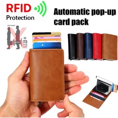 6 Card Slot Pop Up Automatically Anti-theft Credit Card Business Card ID Card Aluminium Alloy Leather Antimagnetic Card Holder