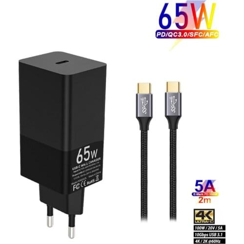 65W PD Charger USB-C GaN Fast Charging Power Delivery Adapter For MacBook Air iPhone 12 Pro Max iPad Dell HP Nintendo Switch AFC