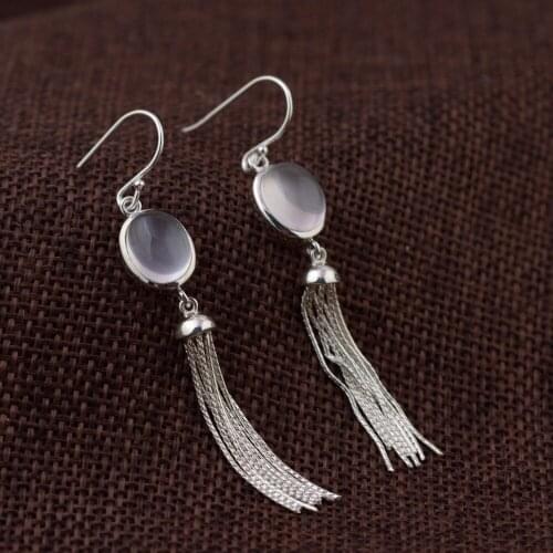 New Fashion Long Tassels Earrings For Lady Natural StrawBerry Quartz Oval 925 Sterling-silver Luxury Fine Jewelry