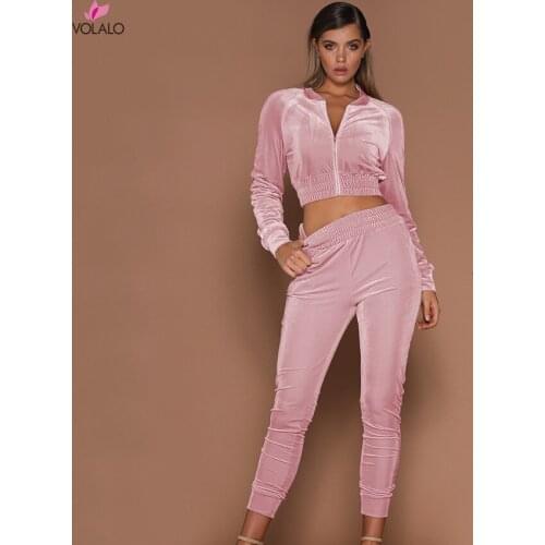 Velvet Tracksuit 2 Two Piece Set Women Zipper Hoodies Crop Top + Wide Leg Pants Sweatsuits Jogging Femme Velour Mujer 2021