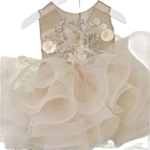 Flower Girls Birthday Banquet Long Sleeve Lace Stitching Dress Elegant Girls Wedding Long White Butterfly Lace Loop Dress