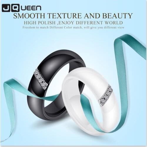 Womens New Fashion Creative Personality 3mm Wide Simple Ceramic Trend Titanium Steel Zircon Ring Festival Gift Anniversary