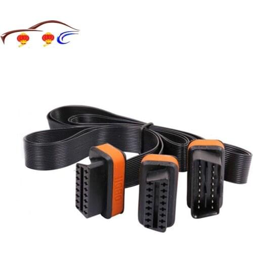 1M Flat Ultra Thin As Noodles OBD2 Splitter Cable For ELM327 16Pin Male To Dual Female Y Splitter Elbow Extension Connector