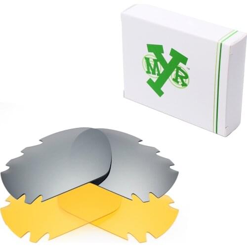 2 Pairs Mryok Replacement Lenses for Oakley Jawbone Vented Sunglasses Silver Titanium & HD Yellow