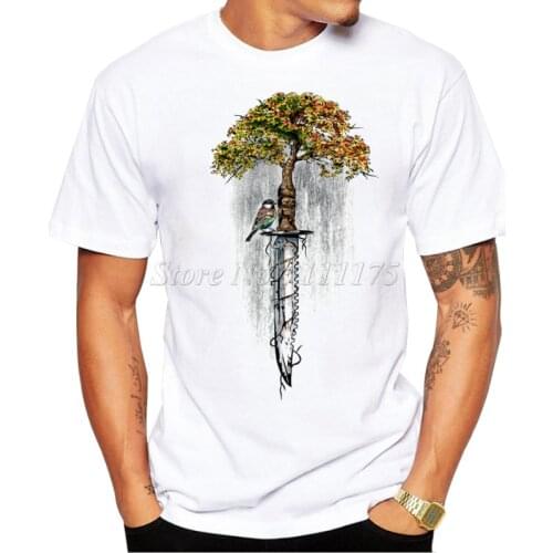 2019 Fashion Mens Abstract Tree and Knife Design T Shirt Male Cool Tops Hipster Printed Summer Tees