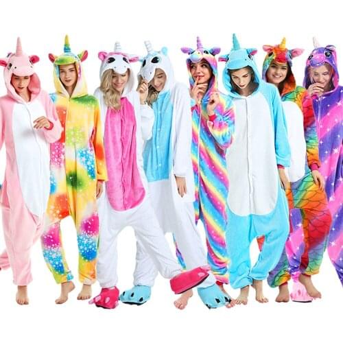 2021 Womens Unicorn Animal Pajamas Sleepwear Flannel Cartoon Pyjamas Set Homewear Autumn Winter Unisex Couple Pijama Nightwear