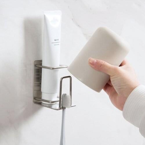 Bignosedeer Bathroom Gadgets Automatic Toothpaste Dispenser Toothbrush Holder Set Wall Mount Rack Bath Oral Bathroom Accessories Wall stainless steel toothpaste holder