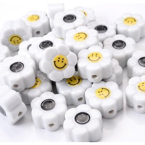 Cute Flower Ceramics Beads Crossing Vertical Piercing Loose Beads for Jewelry Making DIY Bracelet Necklace Accessories 17mm