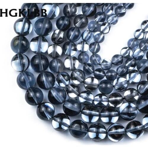 HGKLBB Black Austrian Crystal MoonStone Glitte 6/8/10MM Round Loose Stone beads for Jewelry making DIY bracelets Accessories