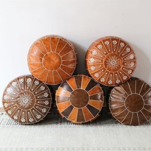 Decorative Moroccan PU Leather Pouf Craft Hassock Ottoman Footstool Round & Large 50*50*25cm Unstuffed Cushion Pillow, SALES