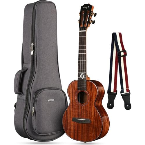 Enya Concert Tenor Ukulele All Solid Acacia Gloss Hawaii Mini Guitar for Professional Player with Pickup, Premium Gig bag, Strap