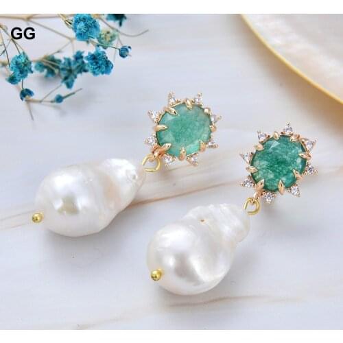 GuaiGuai Jewelry Natural Cultured White Keshi Baroque Pearl Green Jades Dangle Earrings Cute For Lady Girl Gift