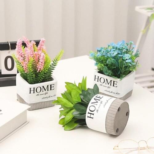 Simulation Potted Plant Realistic Home Decoration Flower Pot Planters Plastic Desktop Artificial Bonsai with Basin for Office