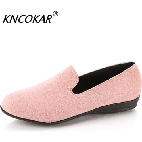 KNCOKAR Large Size Flat Bottom Female Shoe Of One Foot Pedal Lazy Person Round Head Recreational Shoe Student Single Shoes
