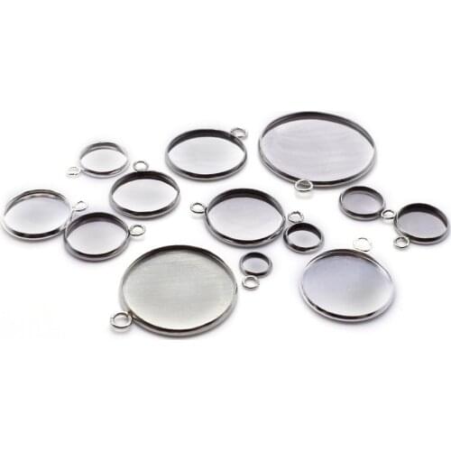 20pcs/lot Stainless Steel Round Pendant Cabochon Base Setting Bezel for DIY Jewelry Making 8 10 12 14 16 18 20 25 30mm Size