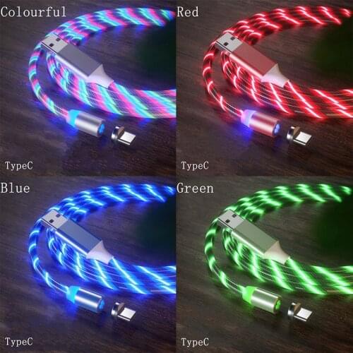 Light LED Flowing Magnetic USB Cable Charging Cable For Huawei Xiaomi Iphone Samsung Cable Type-C Magnetic Charger Cable