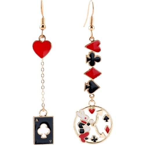 Cute Romantic Fantasy Alice in wonderland Metal Enamel Rabbit Clock Poker Cartoon Icon Party Fashion Jewelry For Girl Women Gift