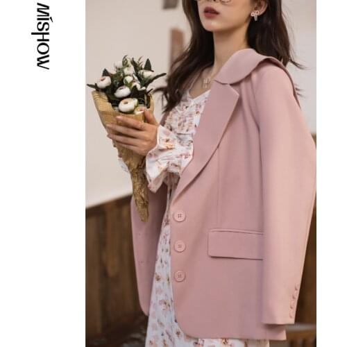 MISHOW 2021 Spring Blazers For Women Long Sleeve Office Lady Jackets Turn Down Collar Solid Casual Coats MX21A6924